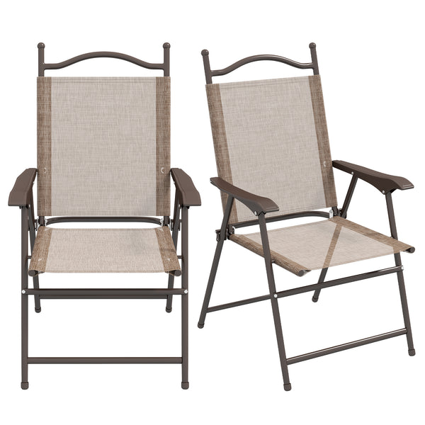 Set 2 Sedie Pieghevoli da Giardino con Braccioli 56x62x97 cm Seduta in Tessuto Marrone prezzo