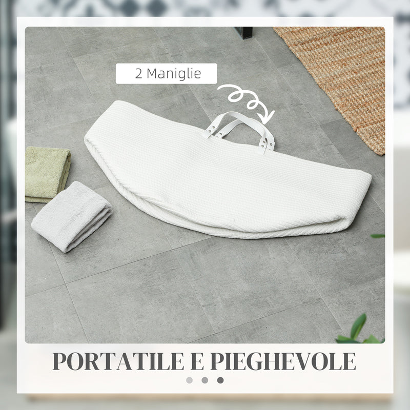 Cesto Portabiancheria Pieghevole con Manici 88L Ø56x35.5 cm in Cotone Naturale Bianco Crema -6