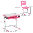 Banco Scuola per Bambini Piano Inclinabile e Sedia Regolabile 66x47x52-77 cm Rosa -3