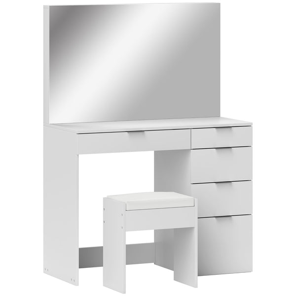 acquista Consolle Trucco con Specchio 5 Cassetti e Sgabello 97,2x44,5x136,5 cm Bianco