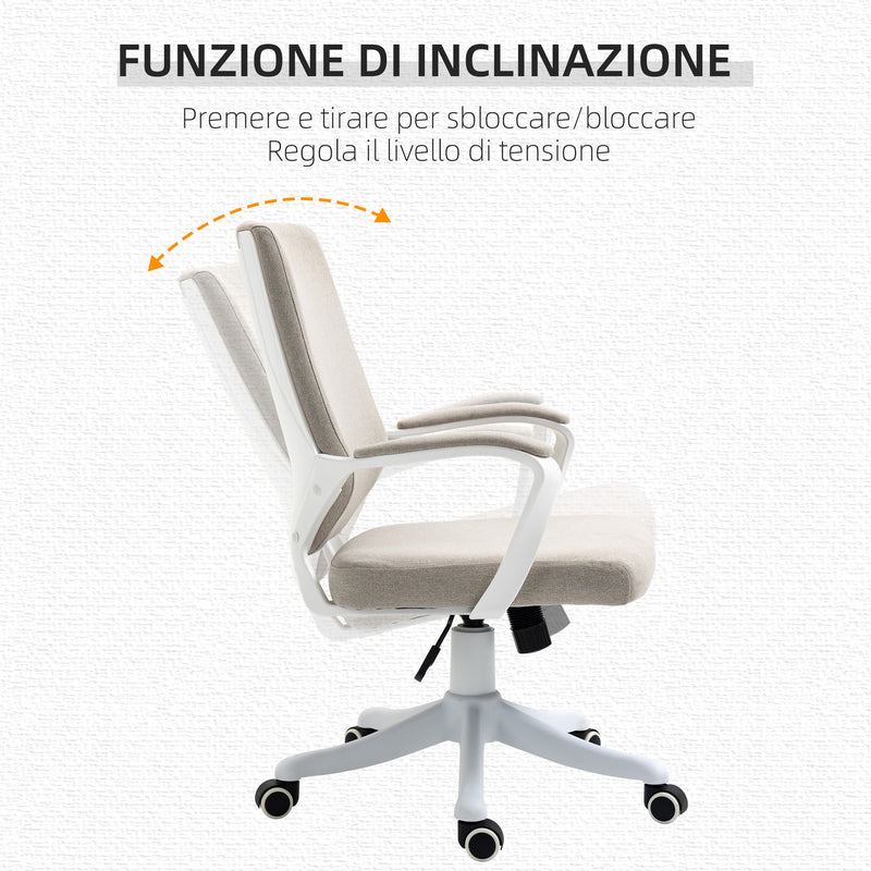 Sedia Operativa Ergonomica Regolabile Funzione Dondolo Beige e Bianco  -5