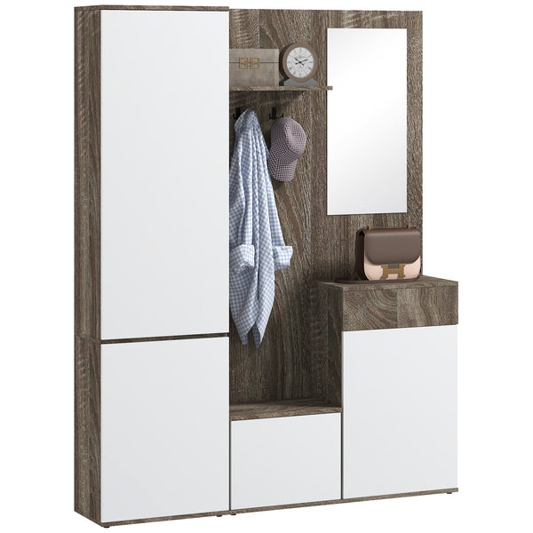 Mobile Guardaroba per Ingresso con Specchio Appendiabiti e Armadio 145x29x184 cm Nero e Bianco sconto