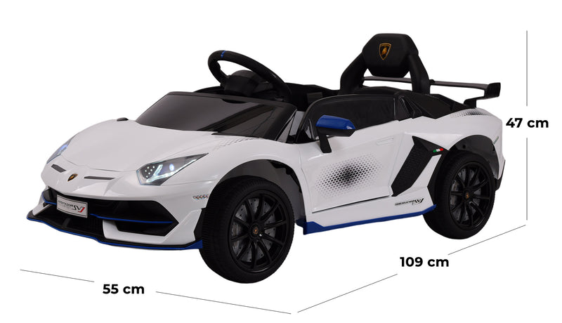 Macchina Elettrica per Bambini 12V con Licenza Lamborghini Aventador SVJ Small Bianca-5