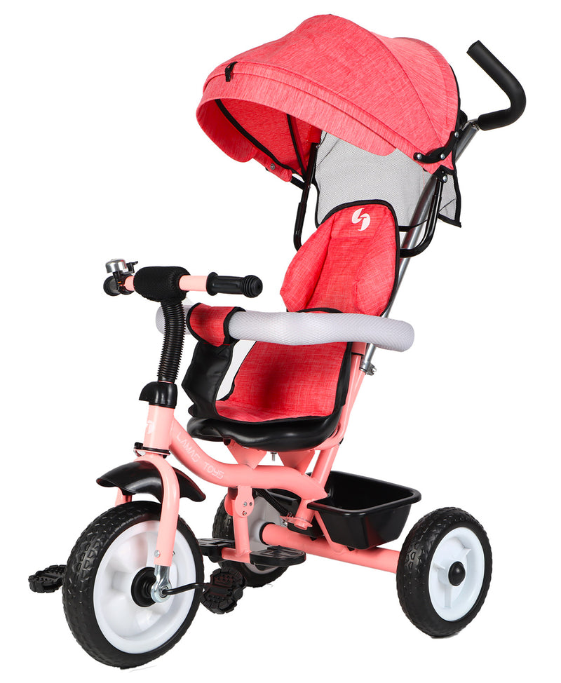 Triciclo Passeggino per Bambini 69x49x98 cm con Parasole e Campanellino Trico Funny Rosa-1