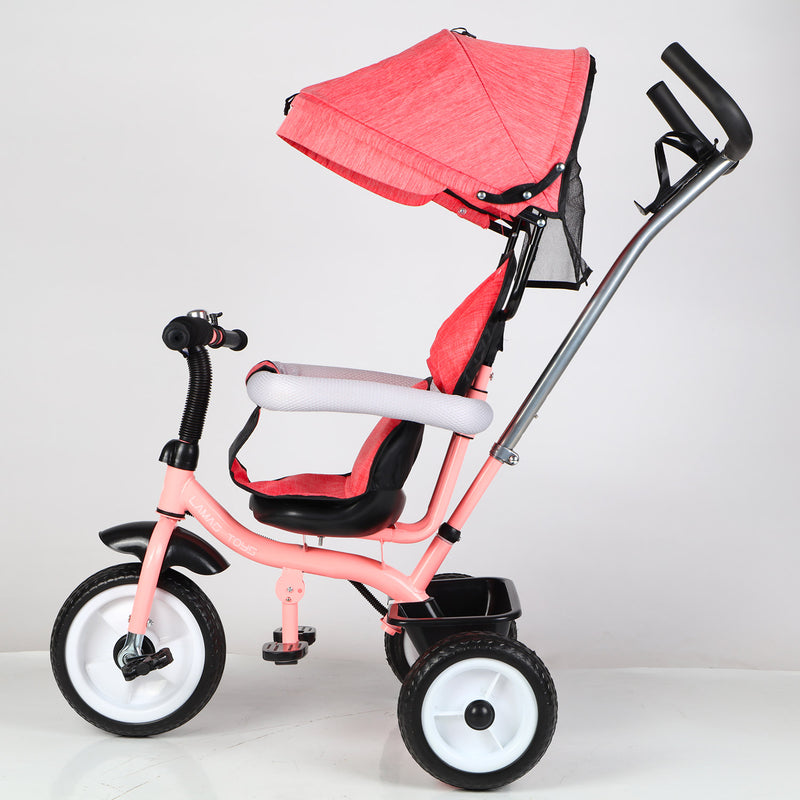 Triciclo Passeggino per Bambini 69x49x98 cm con Parasole e Campanellino Trico Funny Rosa-2