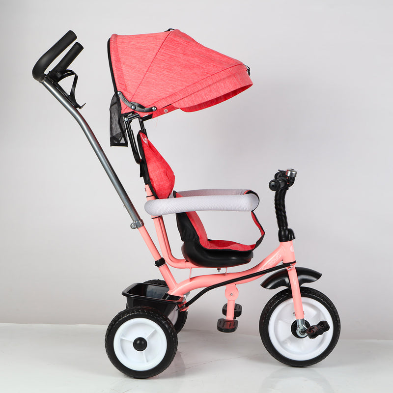 Triciclo Passeggino per Bambini 69x49x98 cm con Parasole e Campanellino Trico Funny Rosa-3