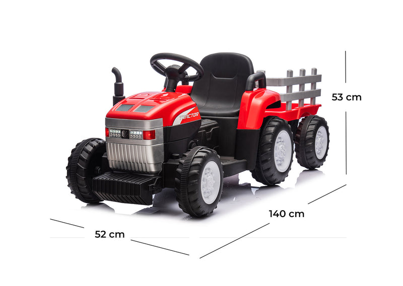 Trattore Elettrico per Bambini 12V con Rimorchio Rosso  -5