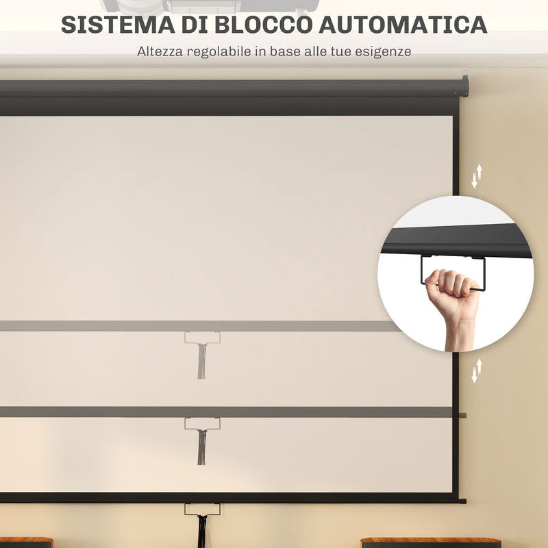 Telo Proiettore 120" Regolabile con Montaggio a Soffitto e Parete Formato 4:3 244x8,6x183cm Bianco e Nero-4