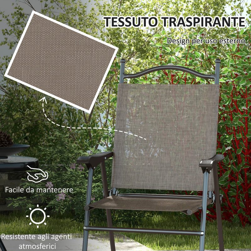 Set 2 Sedie Pieghevoli da Giardino con Braccioli 56x62x97 cm Seduta in Tessuto Marrone-5