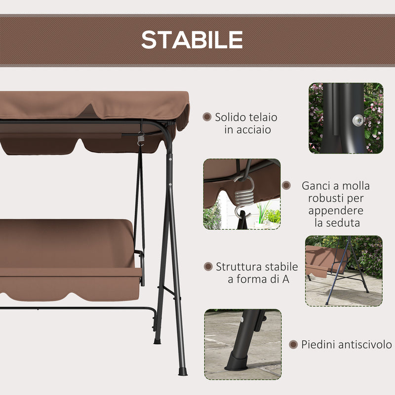 Dondolo da Giardino a 3 Posti con Cuscini 172x110x153 cm Marrone e Nero -5