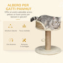 Albero Tiragraffi per Gatti con Lettino 40x40x49 cm Palo in Juta e Pallina Appesa Beige-4