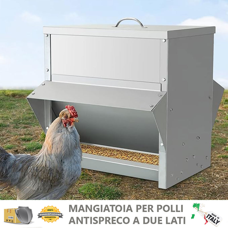 Mangiatoia per Galline 41x45x46 cm 2 Lati Capienza 30kg in Acciaio Zincato  -2