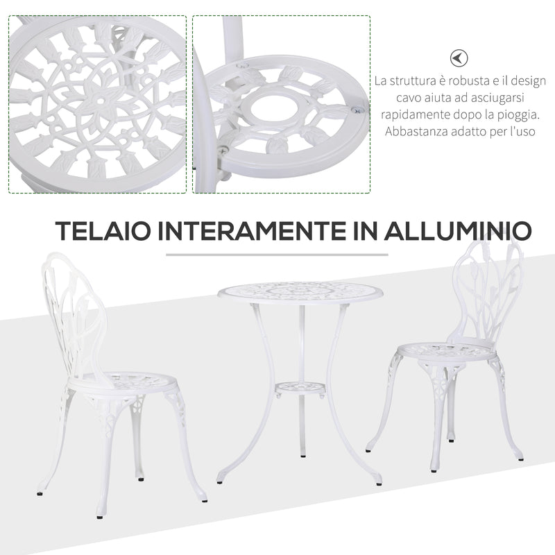 Set Tavolino e 2 Sedie da Giardino in Alluminio Bianco-5