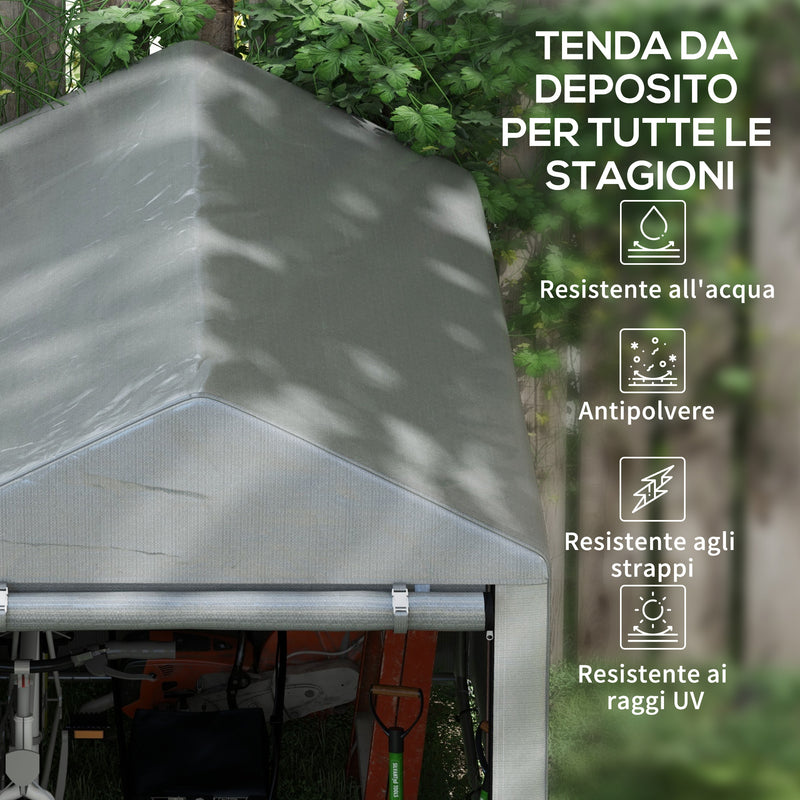 Capanno Box per Attrezzi da Giardino 120x179x165 cm Tenda in PE anti UV e Metallo Grigio chiaro-4