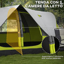 Tenda da Campeggio 4 posti con 2 Spazi Separati 450x215Px180 cm in Poliestere e Fibra di Vetro Verde-5