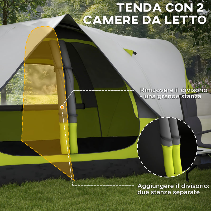 Tenda da Campeggio 4 posti con 2 Spazi Separati 450x215Px180 cm in Poliestere e Fibra di Vetro Verde-5