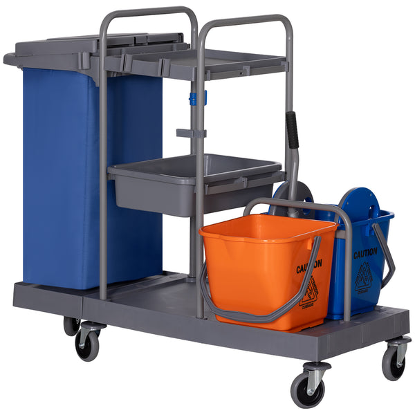 acquista Carrello Pulizie Professionale 2 Secchi con Strizzatore e 3 Ripiani Grigio Blu e Arancione