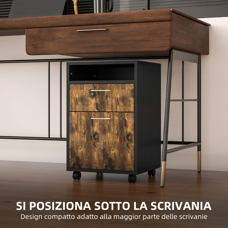 Cassettiera Portadocumenti da Ufficio Ripiano e 2 Cassetti 40x35x60 cm Marrone e Nero -5