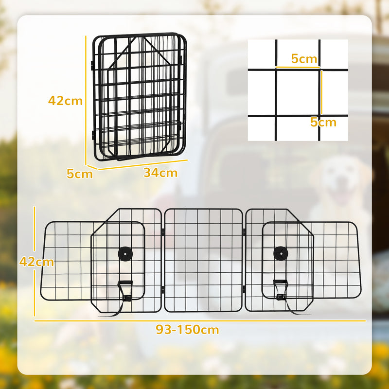 Griglia Divisoria Universale Regolabile e Pieghevole per Trasporto Cani in Auto 93-150x42cm Nero -3