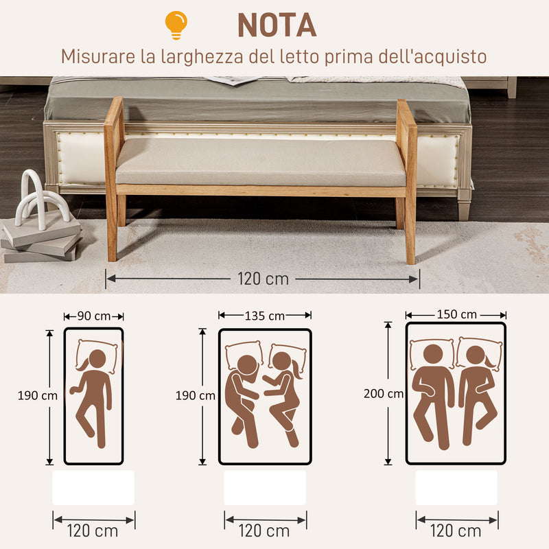 Panca Fondoletto Stile Boho 120x38x61,5 cm Seduta Effetto Lino Braccioli in Rattan Crema -7