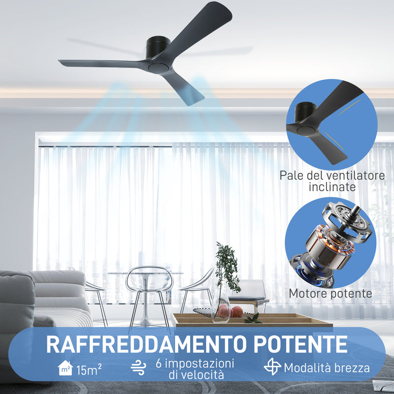 Ventilatore da Soffitto Reversibile a 3 Pale con 6 Velocità Ø132 cm Timer fino 8 Ore e Telecomando Nero-4