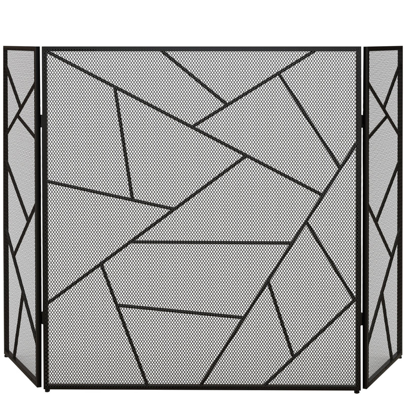 Parascintille con Antine 135x1,2x85 cm Pieghevole a 3 Pannelli Design Geometrico in Acciaio Nero-1