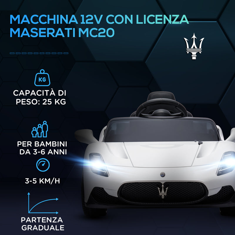 Macchina Elettrica per Bambini Licenza Maserati MC20 Velocità 3-5km/h Bianco -4