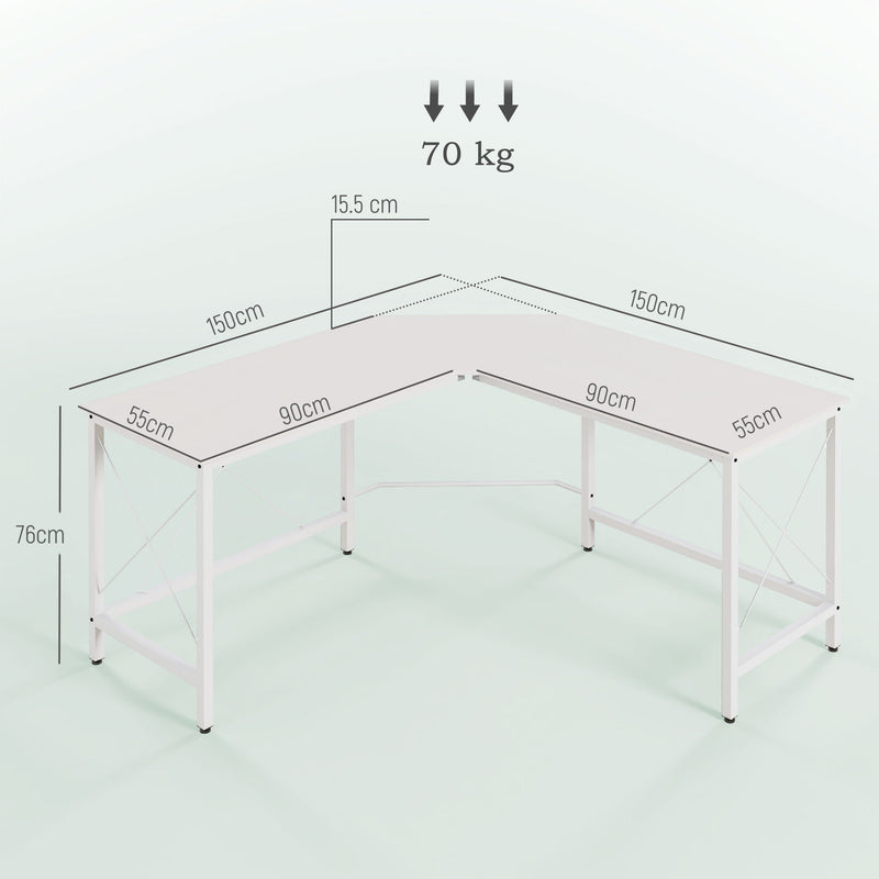 Scrivania Angolare Piedini Regolabili 150x150x76 cm Bianca  -3