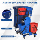 Carrello Pulizie Professionale 4 Secchi Strizzatore e Sacco Rosso Blu e Nero -4