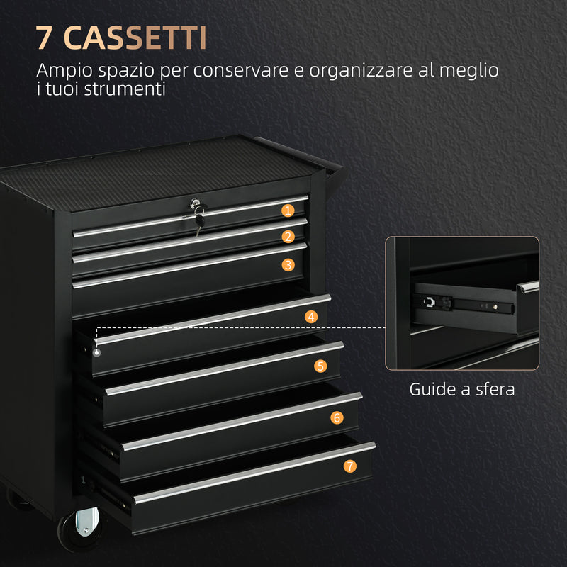 Carrello Porta Utensili da Officina con 7 Cassetti Serratura con Chiavi 69x33x75 cm Nero-4