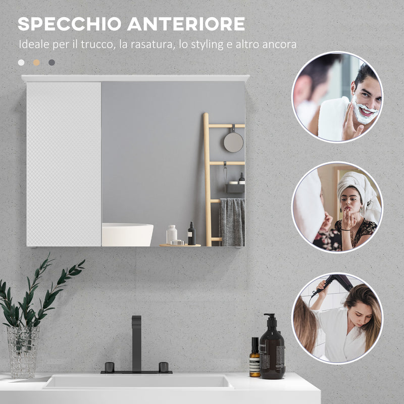 Pensile Bagno Armadietto con Specchio e Ripiani Regolabili 65x15x49 cm in Vetro e Legno Bianco-4