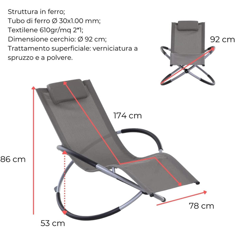Sdraio da Giardino Ellittica 174x78x86 cm Telo in Textilene Antracite-6