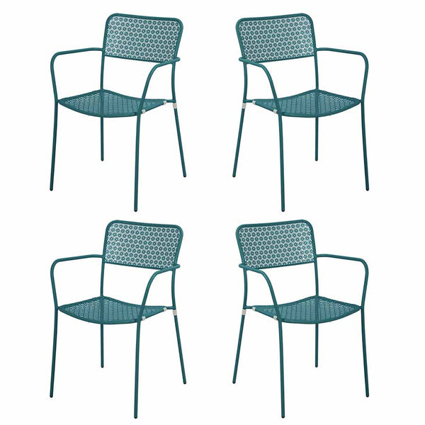 online Set 4 sedie da Giardino con Braccioli 57x45/58x81,5h cm in Metallo Aura Turchese