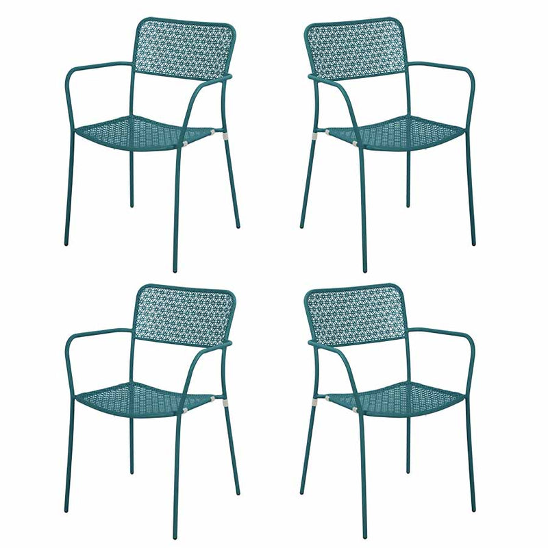 Set 4 sedie da Giardino con Braccioli 57x45/58x81,5h cm in Metallo Aura Turchese-1