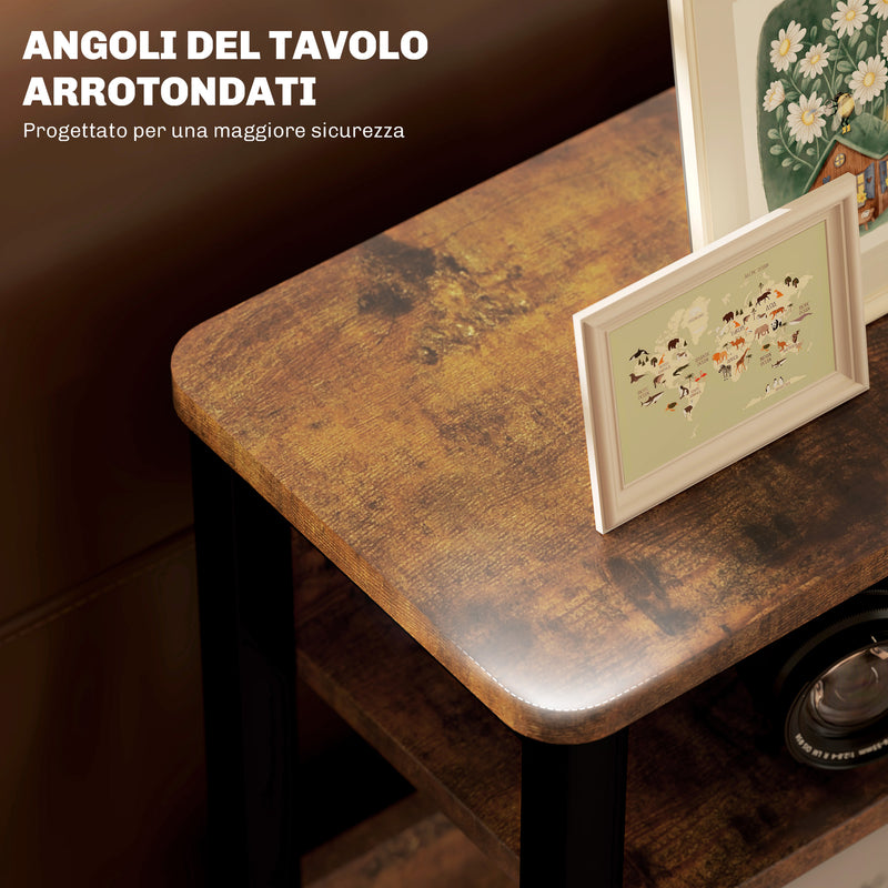 Tavolino da Soggiorno Laterale 46x18x58,5 cm in Stile Industriale 2 Ripiani in Legno e Metallo Marrone-5