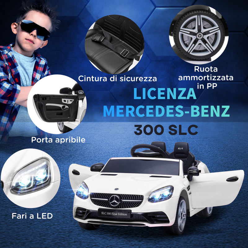 Macchina Elettrica per Bambini Licenza Mercedes SLC 300 con Telecomando Bianco  -6