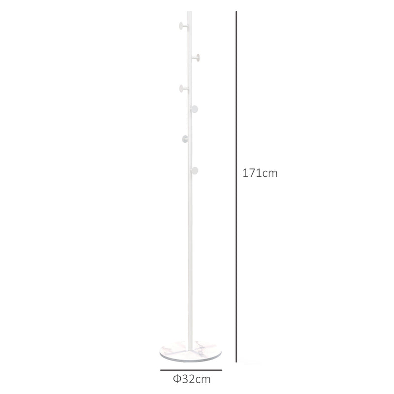 Appendiabiti da Terra 6 Ganci 32x171 cm Disco in Acciaio e Base in Ardesia Bianco-3