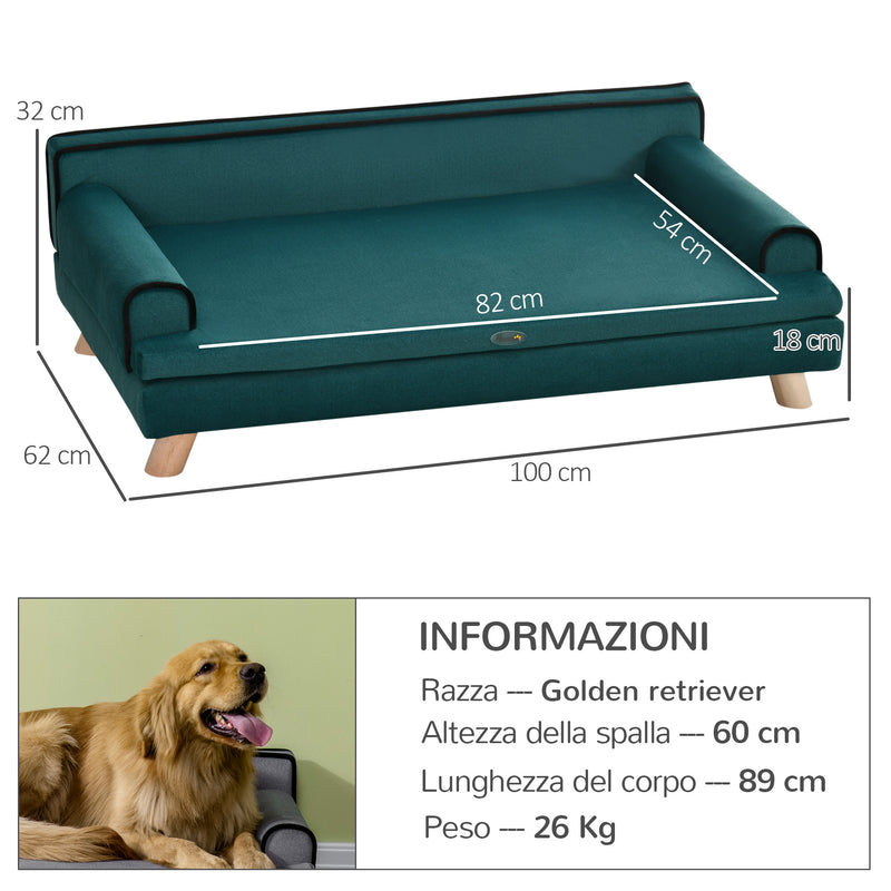 Cuccia Divano per Cani Grandi Sfoderabile e Lavabile 100x62x32 cm Verde -3