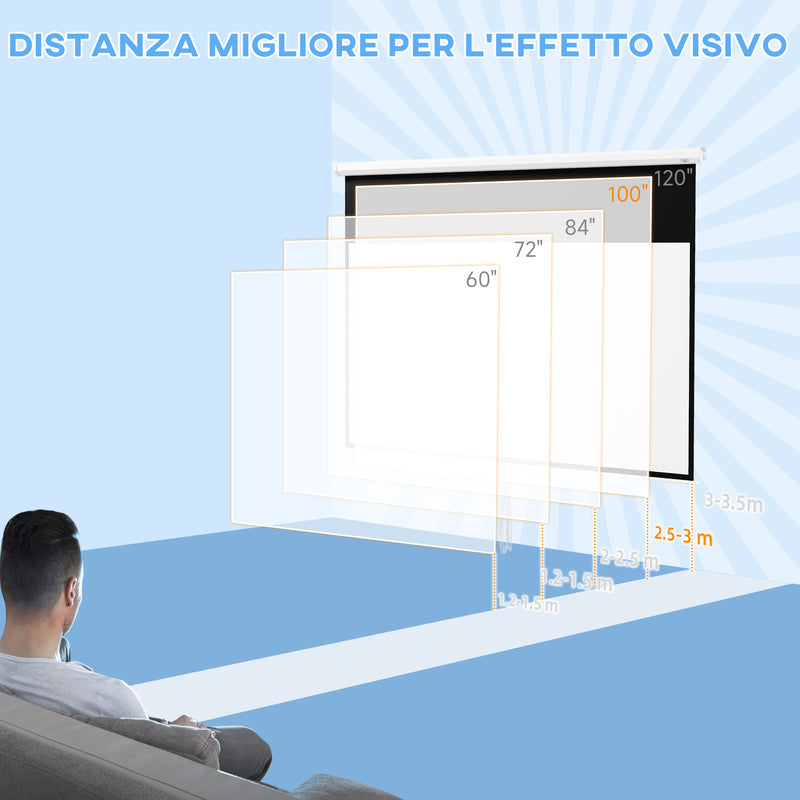 Telo per Proiettore 100" Rapporto 16:9 236,8x8x158 cm Fissaggio a Muro e Soffitto per Casa e Ufficio Bianco-7