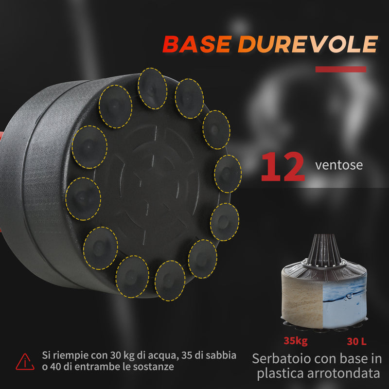 Sacco da Boxe ad Altezza Regolabile 88x48x155-205 cm con Punching Ball e Base Riempibile Rosso e Nero-5