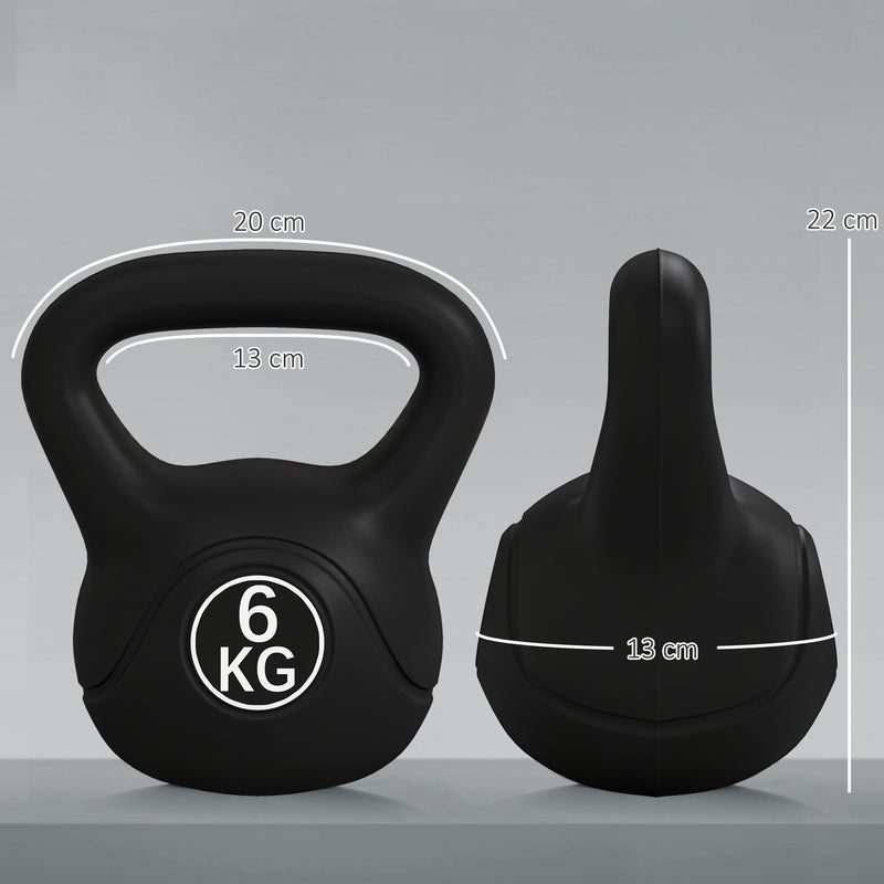 Kettlebell per Allenamento 6 kg in Plastica e Sabbia Nero  -3