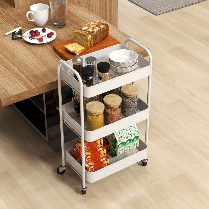 Carrello da Cucina a 3 Livelli con Maniglie e 4 Rotelle 45x30,6x79 cm in Acciaio Bianco-8