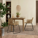 Set 2 Sedie da Pranzo Stile Boho da Interno con Schienale Basso e Braccioli 56x59x74 cm in Rattan PE Giallo-9