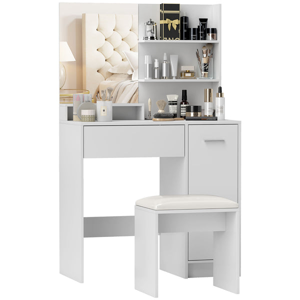 prezzo Consolle Trucco con Specchio e Sgabello 80x40x132 cm Bianco