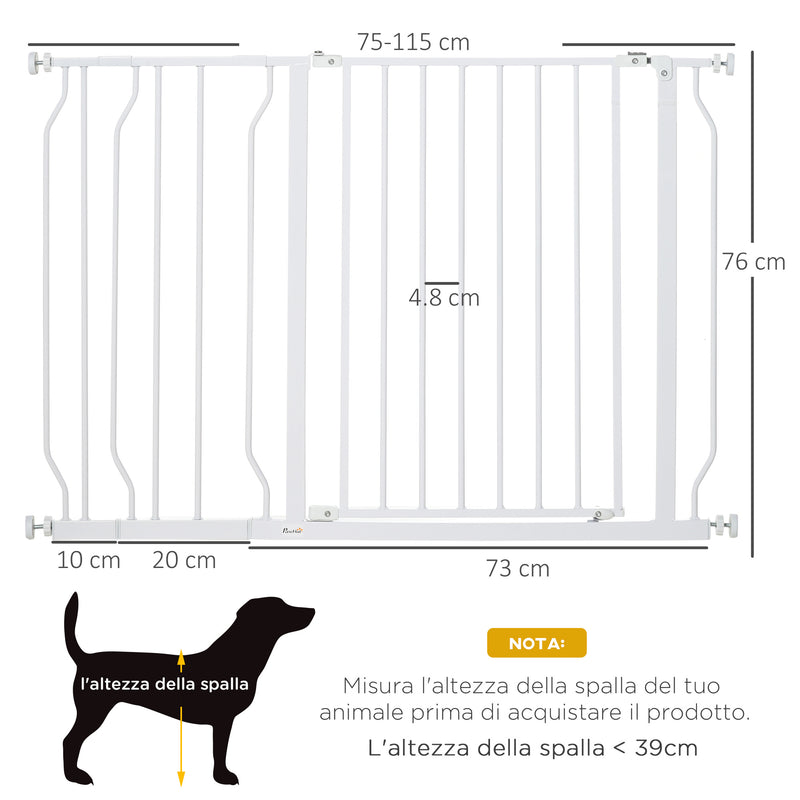 Cancelletto di Sicurezza per Cani Estensibile 75-115 cm per Scale e Porte in Acciaio e ABS Bianco-3