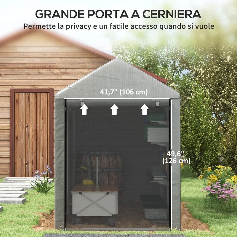 Capanno Box per Attrezzi da Giardino 120x179x165 cm Tenda in PE anti UV e Metallo Grigio chiaro-6