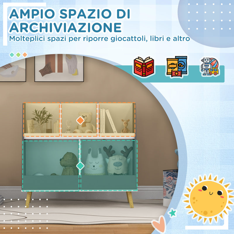 Mobile Portagiochi per Bambini a 2 Livelli con 5 Scomparti 80x34x79 cm in Legno Grigio-4