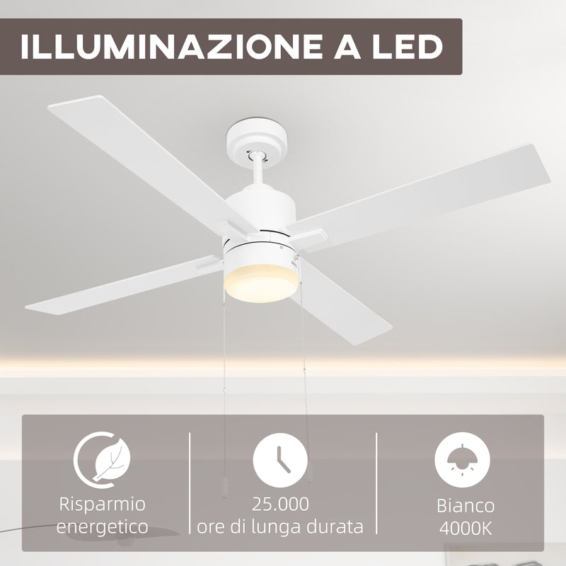 Ventilatore da Soffitto con Luce LED Ø130 cm 3 Velocità e Motore Reversibile Bianco e Legno-5