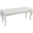 Panca Fondoletto Stile Vintage 110x37x49 cm in Tessuto Effetto Lino Bianco Crema  -1