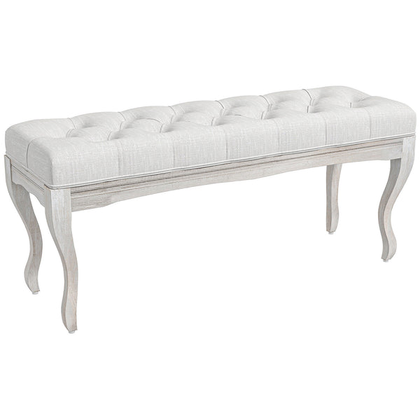 Panca Fondoletto Stile Vintage 110x37x49 cm in Tessuto Effetto Lino Bianco Crema sconto